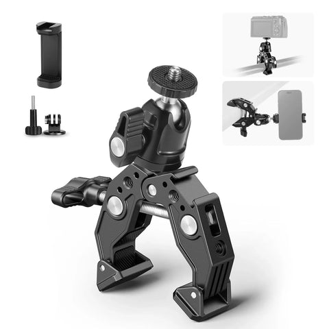 Neewer  ST87 3inch Super Clamp & Ball Head With Phone Clip And Gopro Adapter