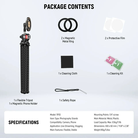 Neewer Tp33 Flexible Travel Vlogging Smartphone Tripod with Magsafe Magnetic Holder • Camerastuff • South Africa