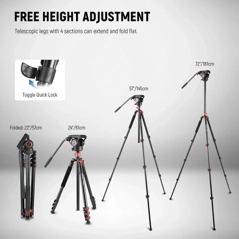 Neewer Tp72a 71’’/181cm Aluminium 2-in-1 Video Tripod and Monopod with Fluid Head • Camerastuff • South Africa