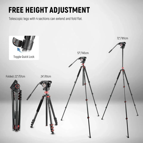 Neewer Tp72a 71’’/181cm Aluminium 2-in-1 Video Tripod and Monopod with Fluid Head • Camerastuff • South Africa