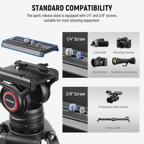Neewer Tp74 74’’/188cm Aluminium Video Tripod with Fluid Head • Camerastuff • South Africa