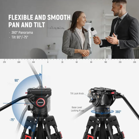 Neewer Tp74 74’’/188cm Aluminium Video Tripod with Fluid Head • Camerastuff • South Africa