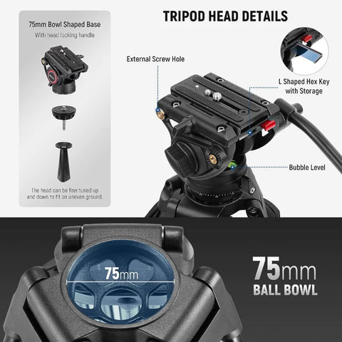 Neewer Tp74 74’’/188cm Aluminium Video Tripod with Fluid Head • Camerastuff • South Africa
