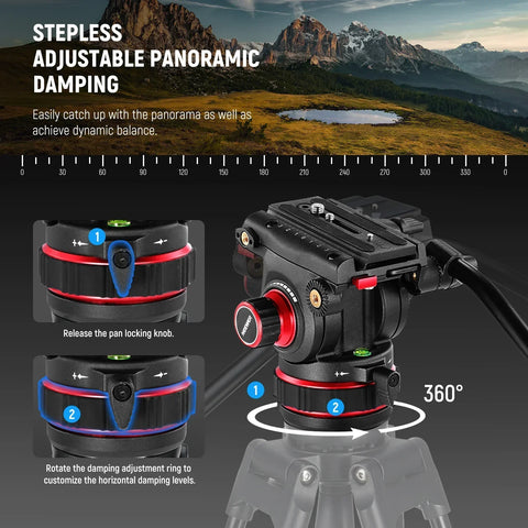 Neewer Tp75 74’’/189cm Aluminium Video Tripod with Fluid Head • Camerastuff • South Africa