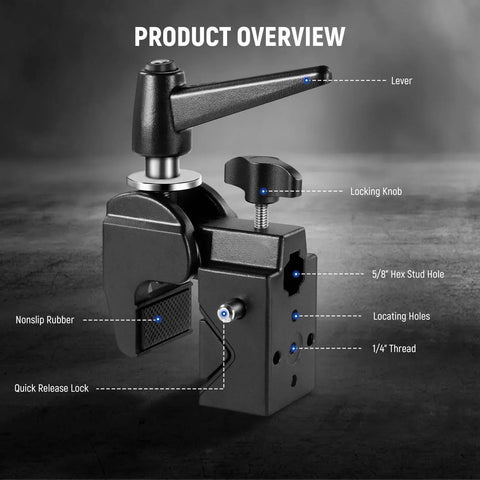 Neewer Ua017 Super Clamp with 5/8’’ Stud Spring Lock 2.4’’ Jaw Grip Heavy Duty Crab Pole • Camerastuff • South Africa