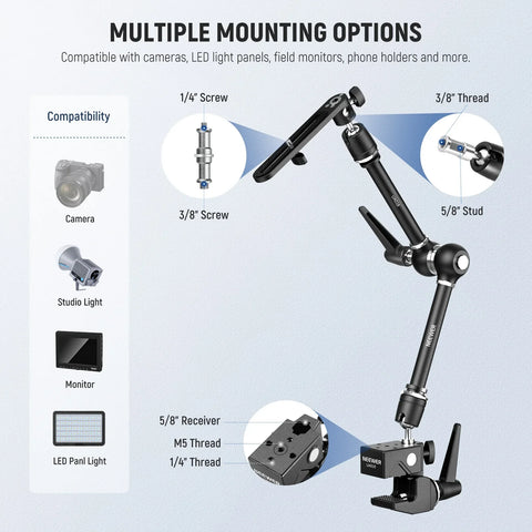 Neewer UA018 53cm Adjustable Magic Arm Camera Mount With Super Clamp