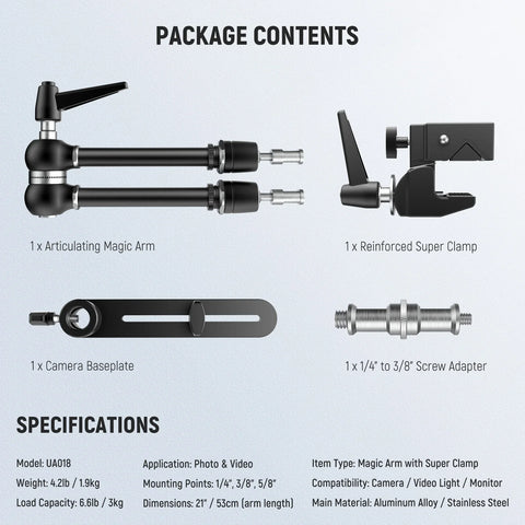 Neewer UA018 53cm Adjustable Magic Arm Camera Mount With Super Clamp