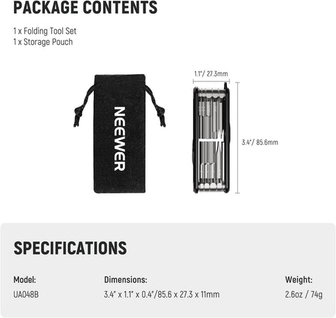 Neewer UA048B 10-in-1 Folding Screwdriver Hex Tool Set for Camera Cages