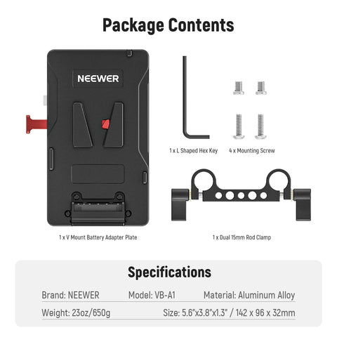 Neewer Vb-a1 v Mount Battery Adapter Plate for 15mm Rods • Camerastuff • South Africa