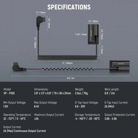 Neewer Vp-f550 Np-f550 to D-tap Dummy Battery & Cable • Camerastuff • South Africa