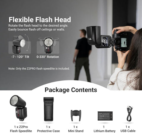 Neewer Z2PROS TTL Round Head Flash Speedlite With 3000Mah Lithium Battery