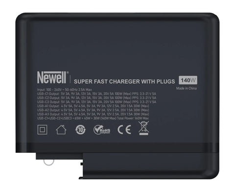 Newell GaN 140W USB-C Fast Charger – 6-Port with Worldwide Plug