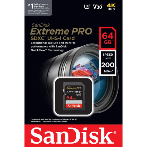 Sandisk Extreme Pro 64gb Sdhx Sd Memory Card 200mb/s • Camerastuff • South Africa