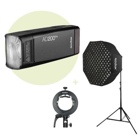 Godox Bundle | Godox AD200Pro 200w Battery Strobe + Light Stand + Bracket + Folding Softbox (Choose Size) | CameraStuff | South Africa Gauteng Online Shop