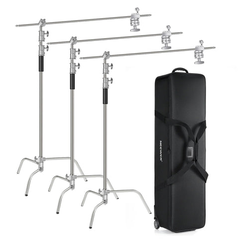 Neewer Bundle | 3 x 330cm C-Stands (With Removable Base) + Heavy-Duty C-Stand Rolling Bag