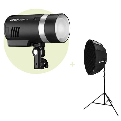 Godox Bundle | Godox AD300 Pro 300w Battery Strobe+ Light Stand + AD-S Folding Softbox (Choosse Size) | CameraStuff | South Africa Gauteng Online Shop