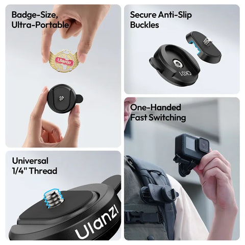 Ulanzi CK02 Magnetic Clip Mount with Quick-Release Plate for Action Cameras