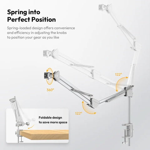 Ulanzi TH04 Overhead Camera and Smartphone Desktop Mount Arm T088 (White)