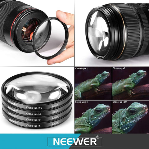 Neewer 67mm Neewer Lens Filter and Accessory Kit Includes: UV CPL FLD Filters Macro Close Up Filter Set(+1 +2 +4 +10) ND2 ND4 ND8 Filters Pouch Cap Hood